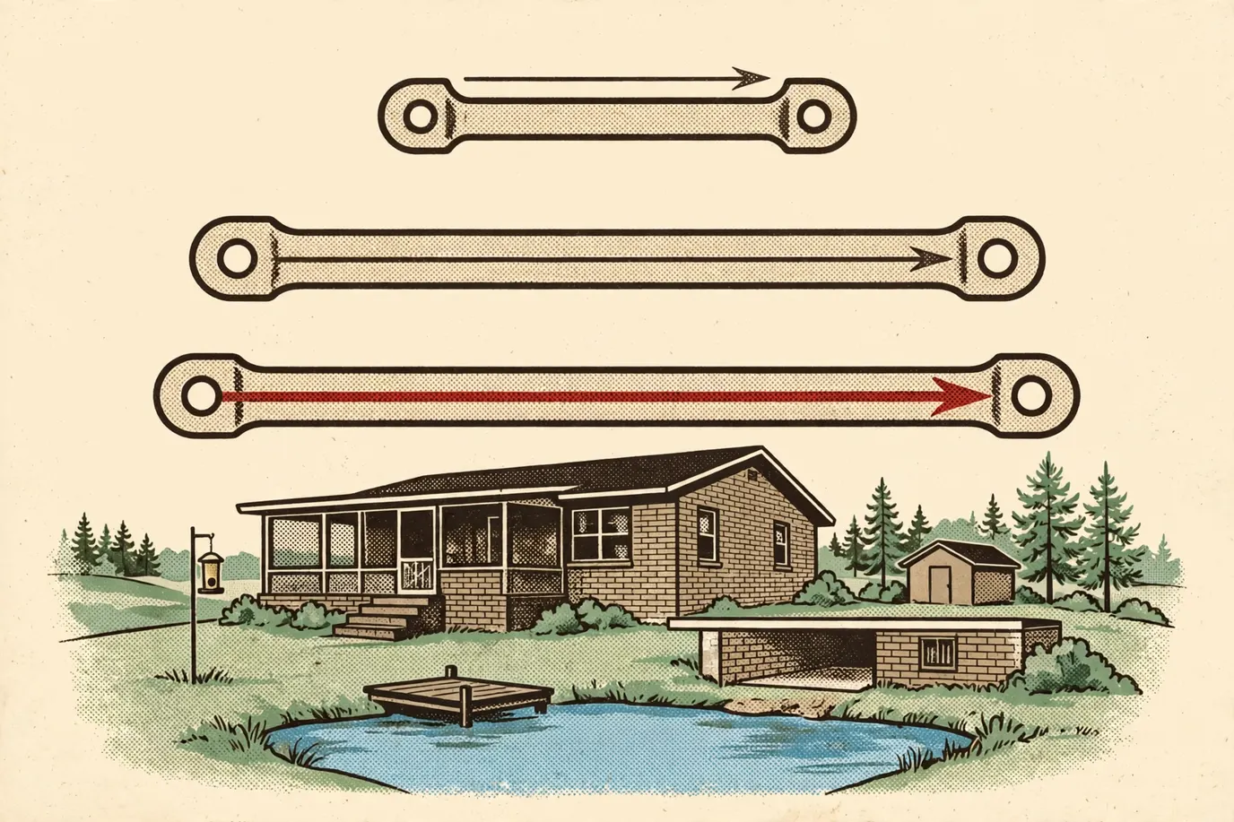 Diagram of three cabinet pulls of increasing length, each showing the center-to-center distance between its screw holes