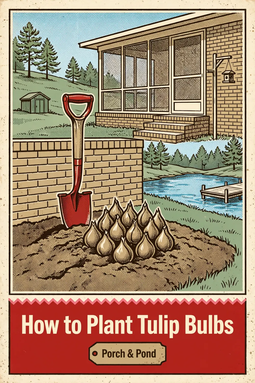 Pinterest pin: tulip bulbs set in a loosened autumn bed, with the headline How to Plant Tulip Bulbs