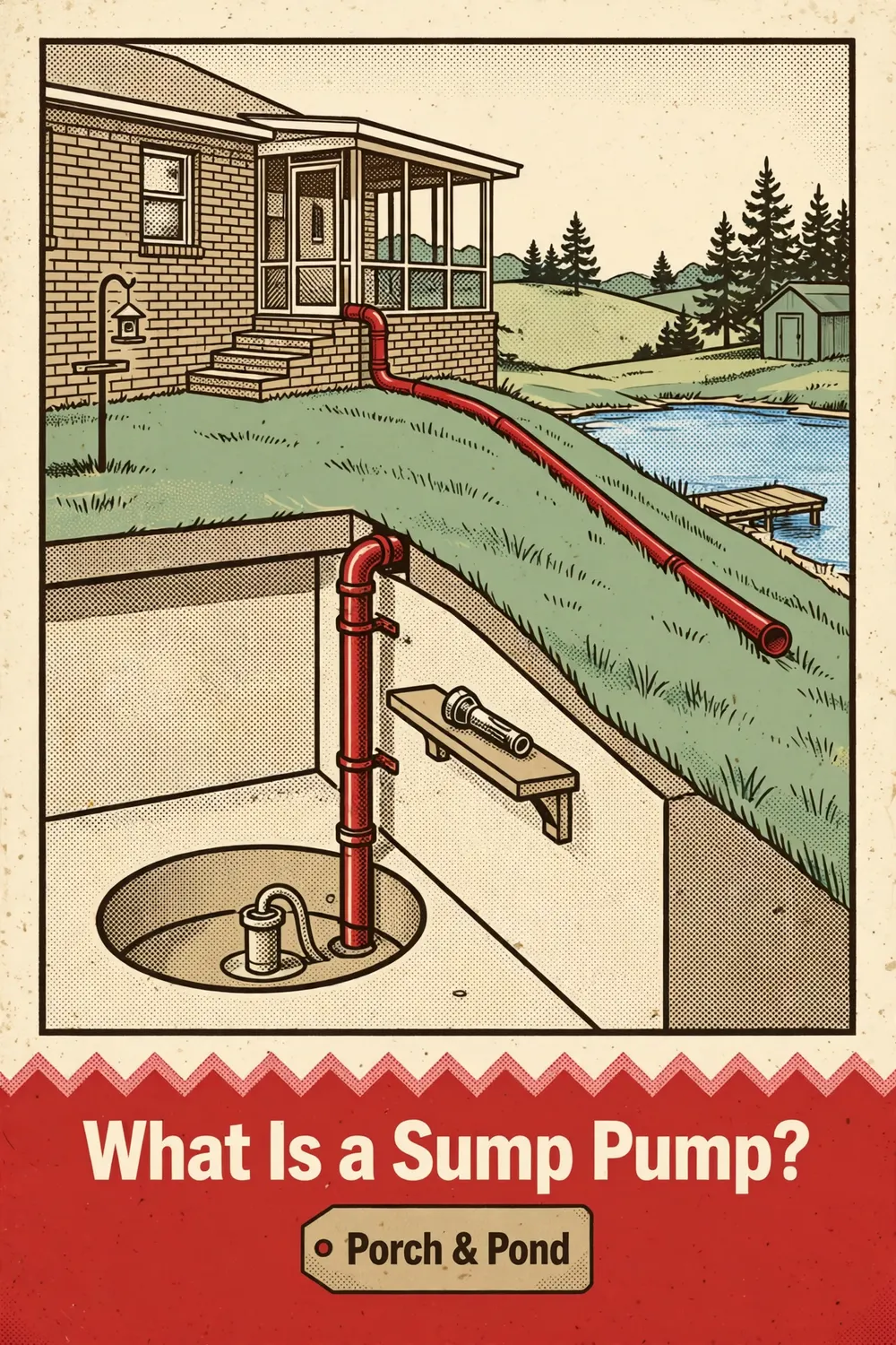 Pinterest pin: a basement sump pit diagram, with the headline What Is a Sump Pump?
